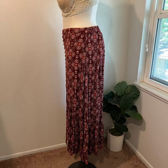 Earthbound Indie Boho Printed Faux Button Front Slit Maxi Skirt Size XL - Picture 5 of 9
